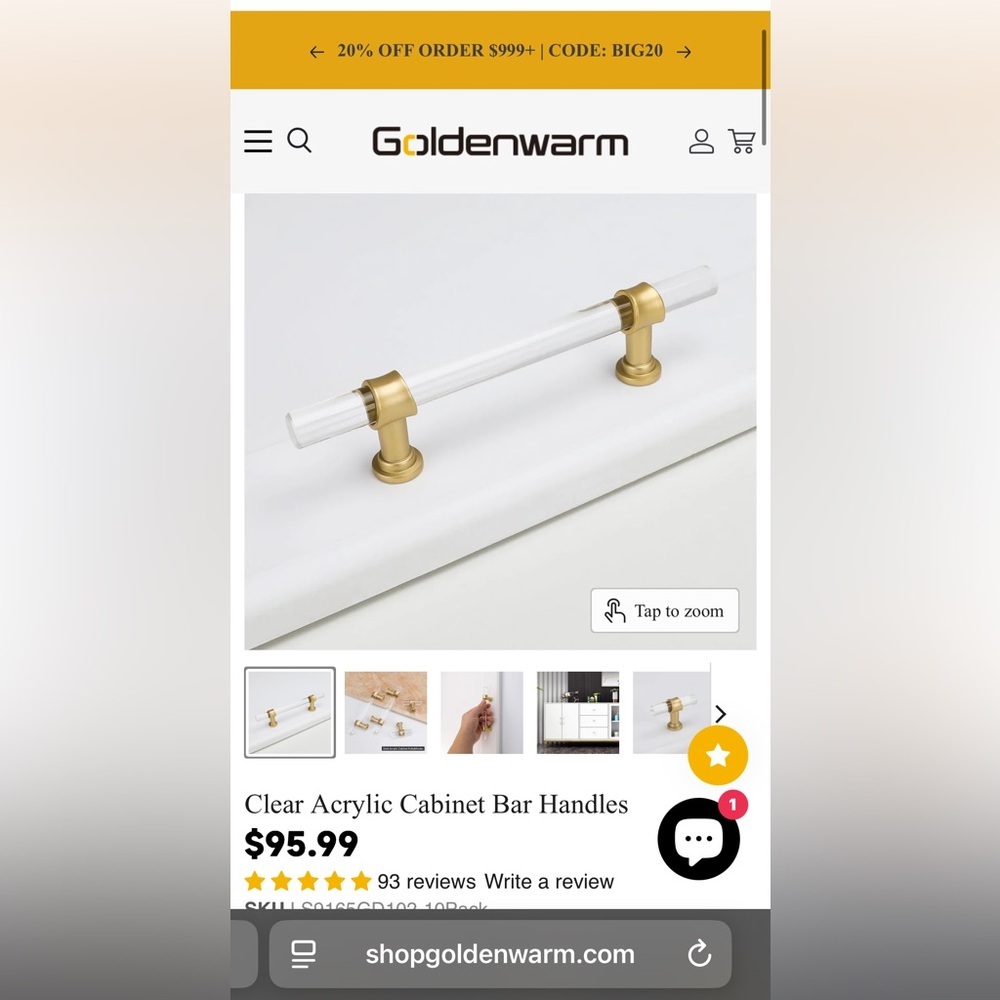 Goldenwarm Clear Acrylic Cabinet Bar Handles 4 inch